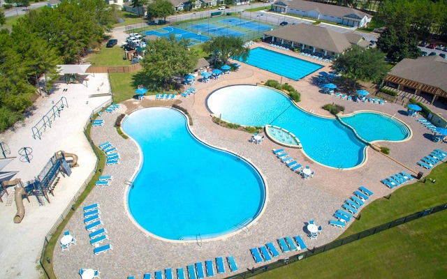 view of swimming pool featuring a patio