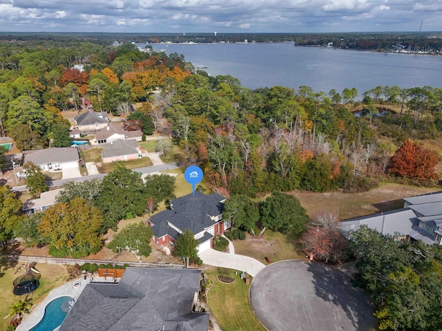 drone / aerial view featuring a water view