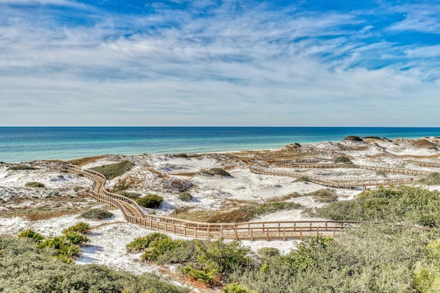 property view of water featuring a view of the beach