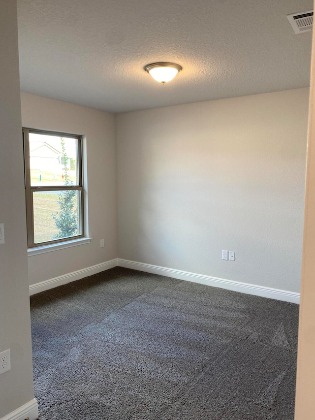 unfurnished room featuring a textured ceiling and carpet floors