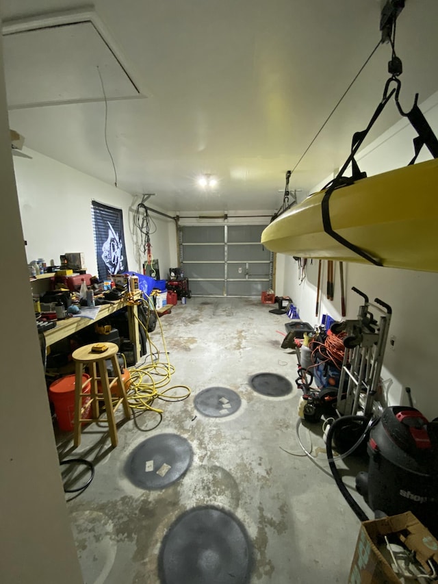 garage featuring a workshop area