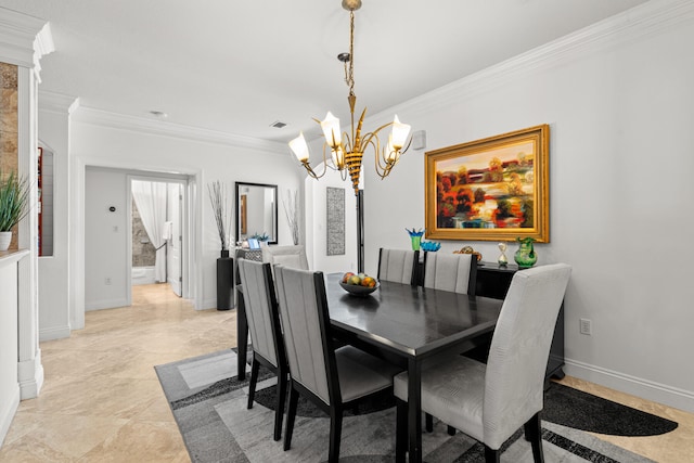 dining space featuring crown molding and an inviting chandelier