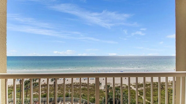 view of water feature with a view of the beach