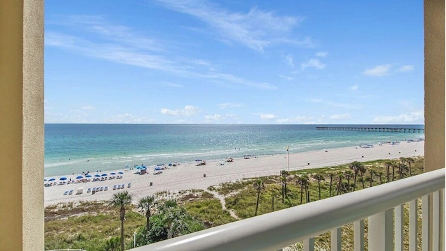 view of water feature featuring a view of the beach