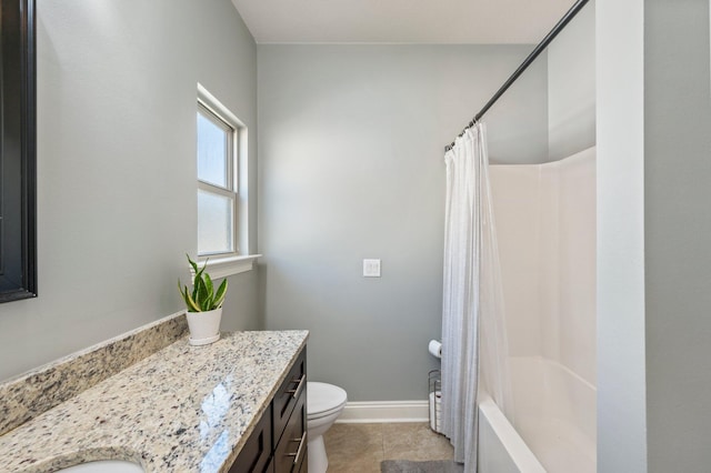 2137 Janet St, Navarre, FL 32566 - bathroom with vanity, toilet, baseboards, shower / bath combination with curtain, and tile patterned floors