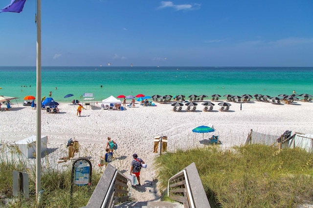 property view of water featuring a view of the beach