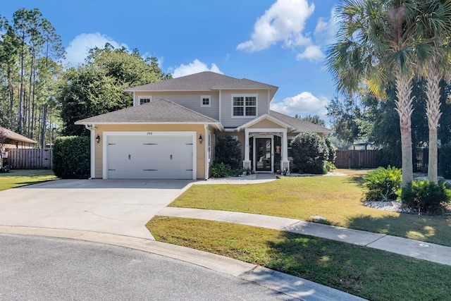 view of front facade with a front lawn and a garage