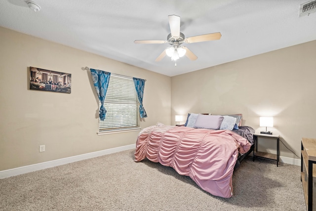 bedroom featuring carpet flooring and ceiling fan