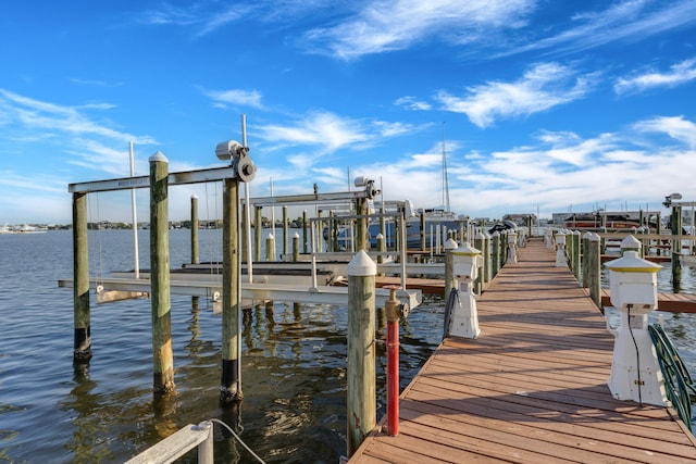 view of dock with a water view