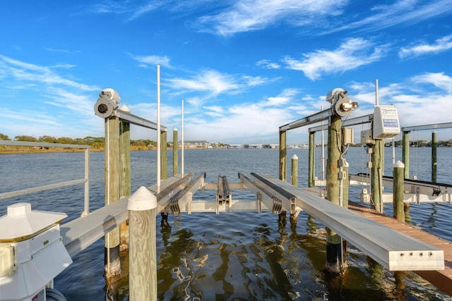 dock area featuring a water view