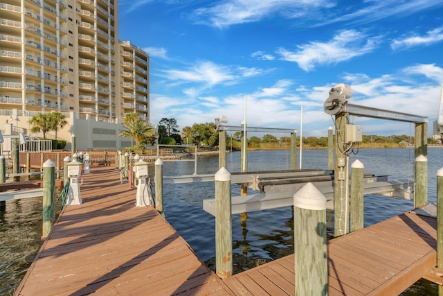 dock area with a water view