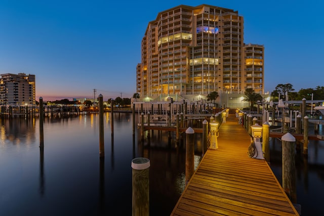 view of dock with a water view