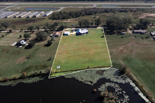 aerial view with a water view and a rural view