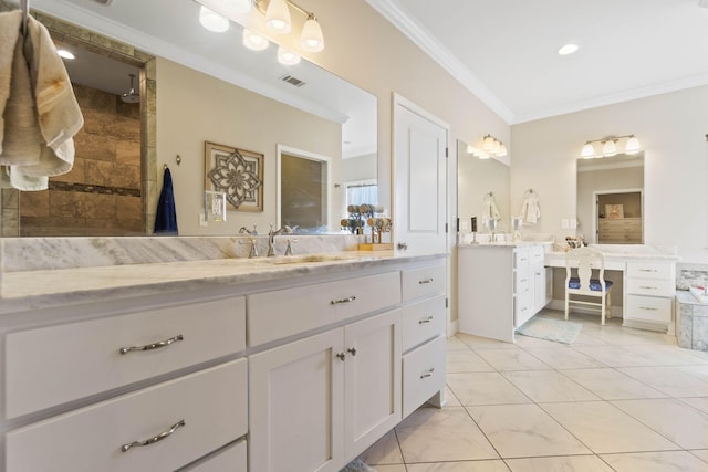 bathroom featuring vanity and crown molding