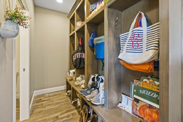 mudroom with hardwood / wood-style floors