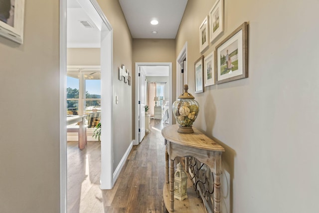 hallway featuring dark hardwood / wood-style floors