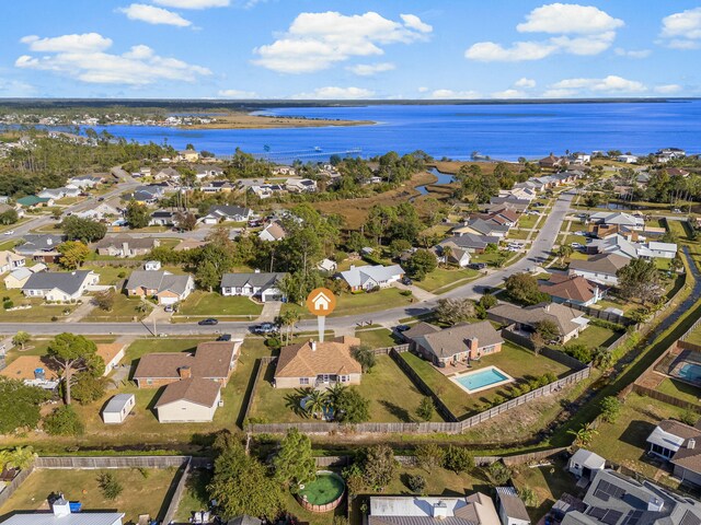 aerial view featuring a water view