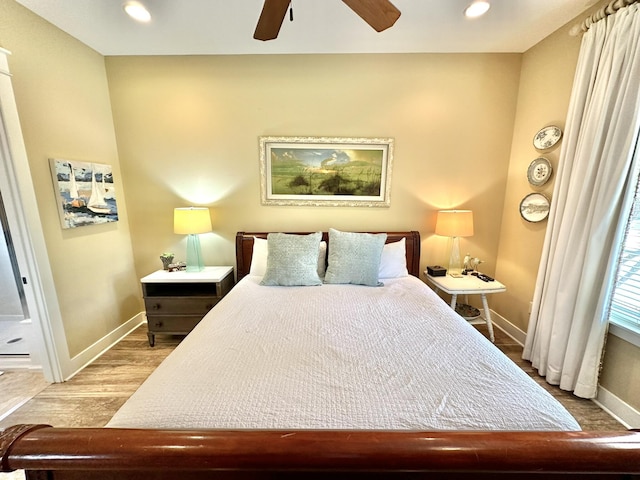 2450 Bungalo Ln, Miramar Beach, FL 32550 - bedroom with baseboards, wood finished floors, recessed lighting, and ceiling fan
