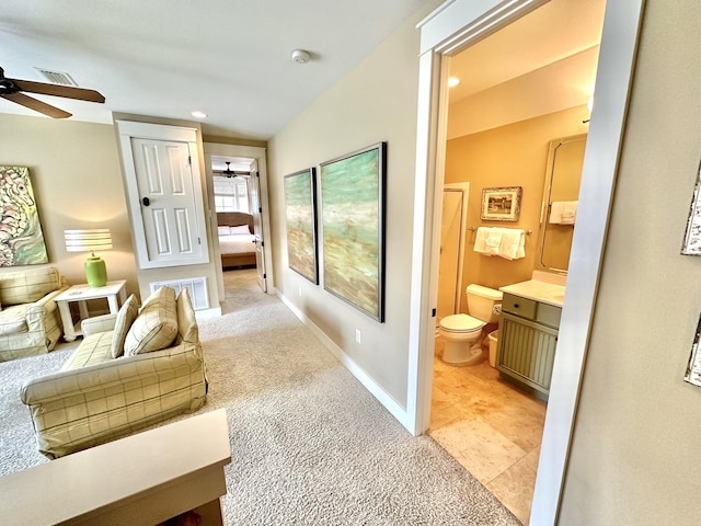 2450 Bungalo Ln, Miramar Beach, FL 32550 - bedroom with recessed lighting, baseboards, light colored carpet, and ensuite bathroom