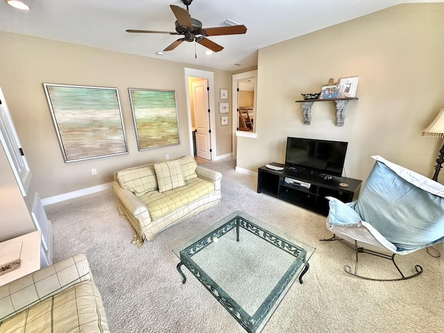2450 Bungalo Ln, Miramar Beach, FL 32550 - carpeted living area featuring a ceiling fan, baseboards, and recessed lighting