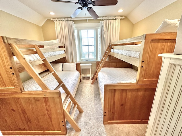 2450 Bungalo Ln, Miramar Beach, FL 32550 - bedroom featuring vaulted ceiling, carpet, recessed lighting, and a ceiling fan