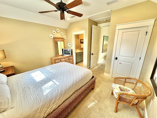 2450 Bungalo Ln, Miramar Beach, FL 32550 - bedroom with light carpet, a closet, baseboards, a ceiling fan, and lofted ceiling