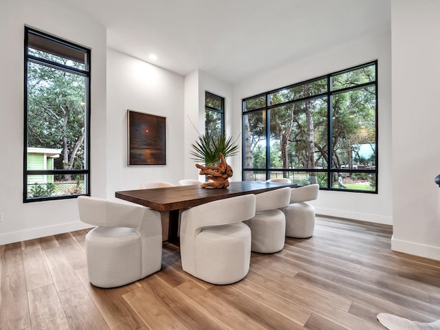 dining area featuring light wood-type flooring