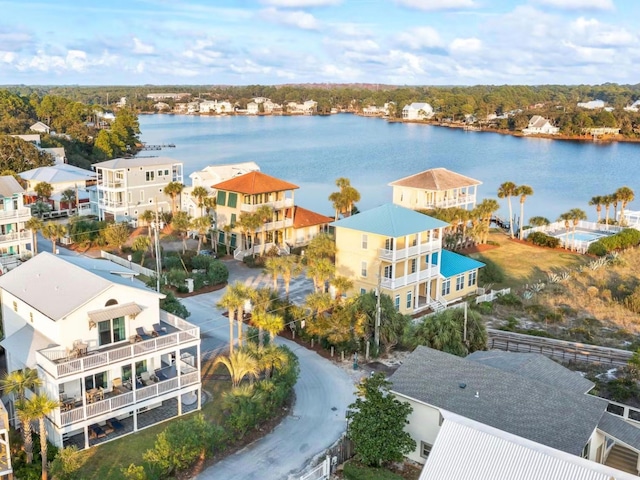 aerial view with a water view