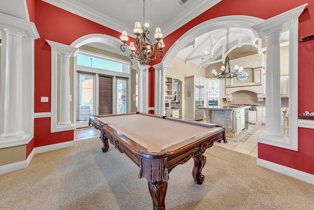 4705 Seastar Vis, Destin, FL 32541 - rec room with crown molding, arched walkways, light colored carpet, and plenty of natural light