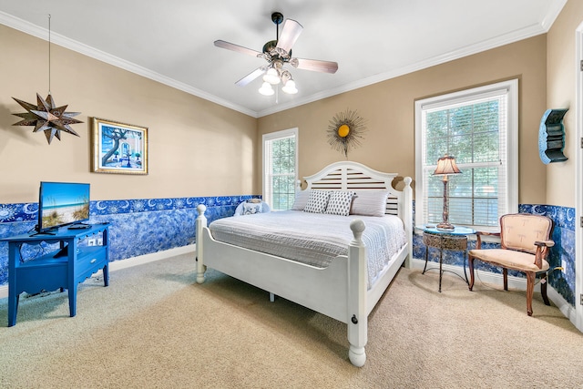 4705 Seastar Vis, Destin, FL 32541 - carpeted bedroom featuring baseboards, ornamental molding, ceiling fan, and multiple windows
