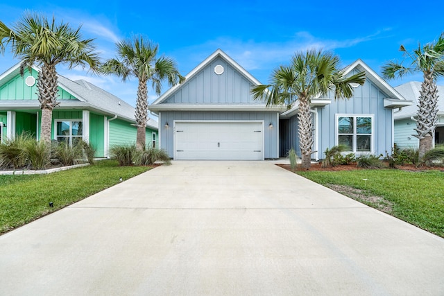 single story home with a front lawn and a garage