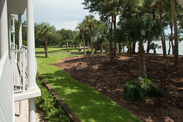 view of yard with a water view