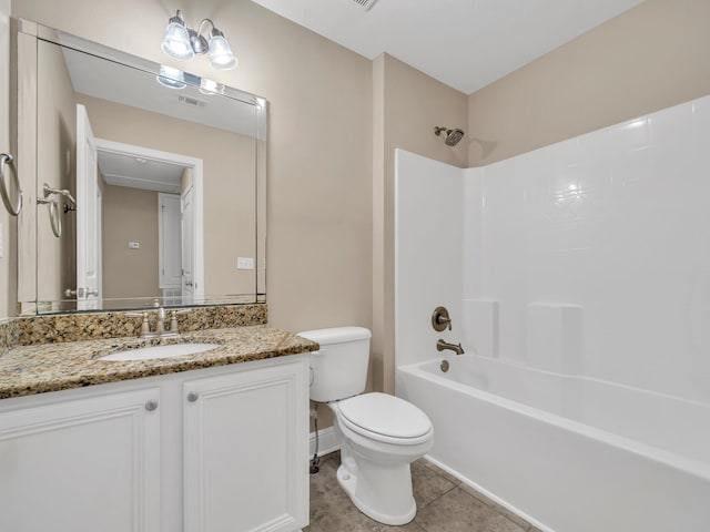 full bathroom featuring vanity, shower / bathing tub combination, toilet, and tile patterned floors