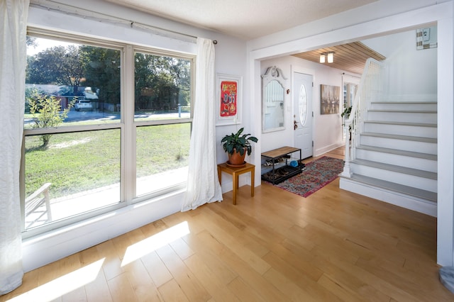 foyer entrance featuring a wealth of natural light and wood-type flooring