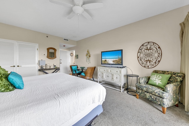 bedroom with carpet floors and ceiling fan