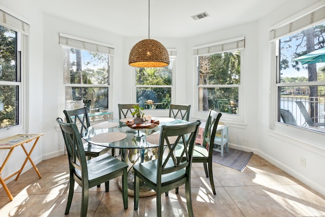 dining room with baseboards, visible vents, and a wealth of natural light
