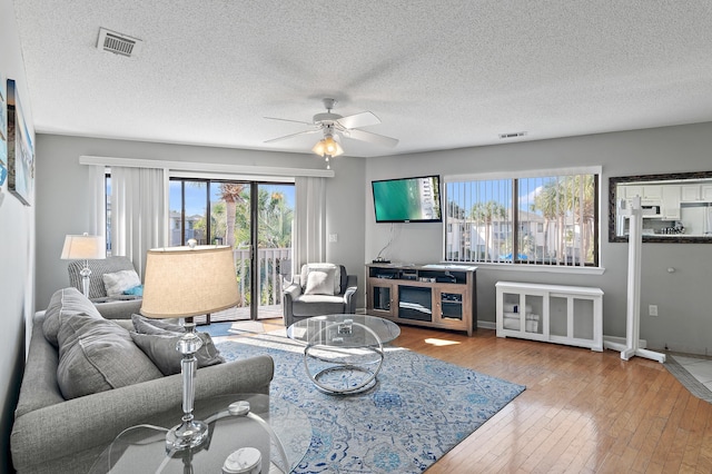 285 Payne St Unit 20B, Miramar Beach, FL 32550 - living room with ceiling fan, hardwood / wood-style flooring, a textured ceiling, and baseboards