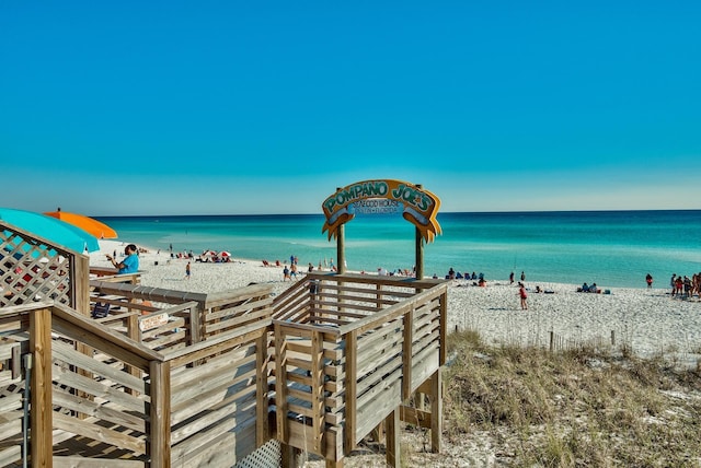 view of water feature featuring a beach view