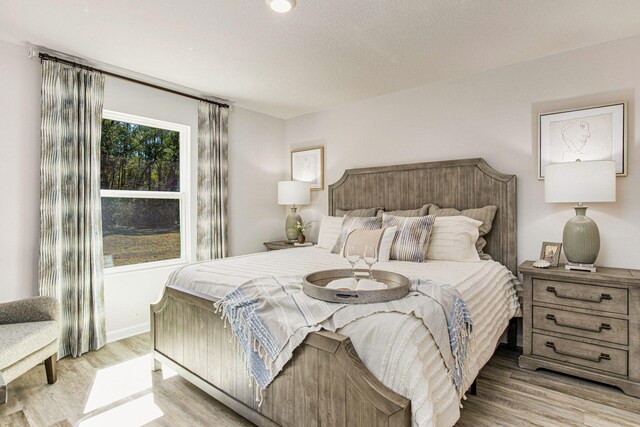 bedroom with light hardwood / wood-style flooring