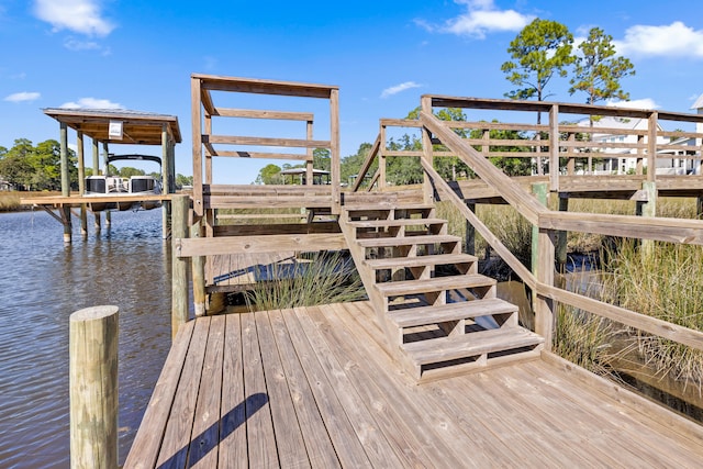 view of dock with a water view