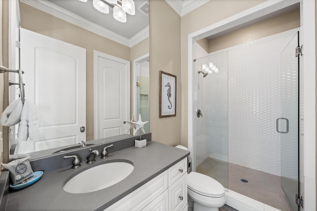 18 Spyglass Dr, Miramar Beach, FL 32550 - bathroom featuring crown molding, a shower stall, and vanity
