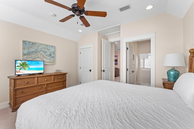 2448 Bungalo Ln, Miramar Beach, FL 32550 - carpeted bedroom with lofted ceiling, recessed lighting, and a ceiling fan