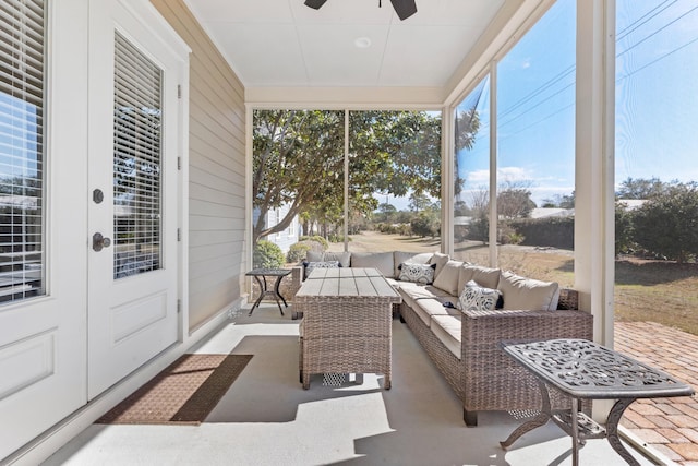 2448 Bungalo Ln, Miramar Beach, FL 32550 - sunroom / solarium featuring ceiling fan, outdoor lounge area, french doors, and healthy amount of natural light