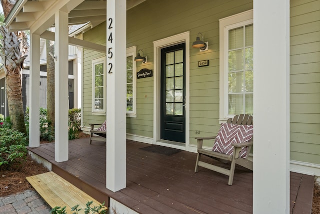 wooden terrace with covered porch