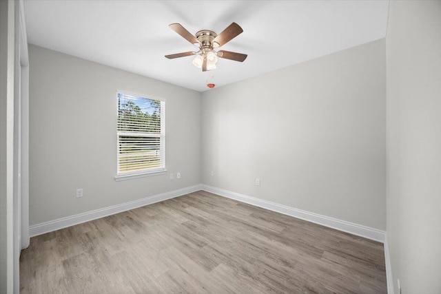 empty room featuring ceiling fan and light hardwood / wood-style flooring