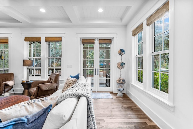 79 Cedar Post Rd, Santa Rosa Beach, FL 32459 - interior space with beamed ceiling and french doors