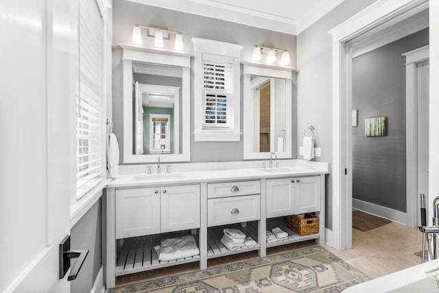 79 Cedar Post Rd, Santa Rosa Beach, FL 32459 - bathroom featuring tile patterned flooring, vanity, and ornamental molding