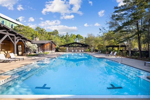 79 Cedar Post Rd, Santa Rosa Beach, FL 32459 - view of swimming pool with a gazebo and a patio area