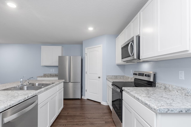 kitchen with white cabinets, sink, dark hardwood / wood-style floors, and stainless steel appliances