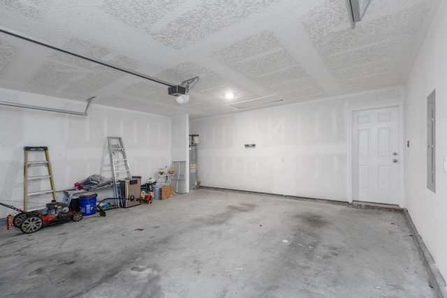 garage featuring a garage door opener and electric water heater